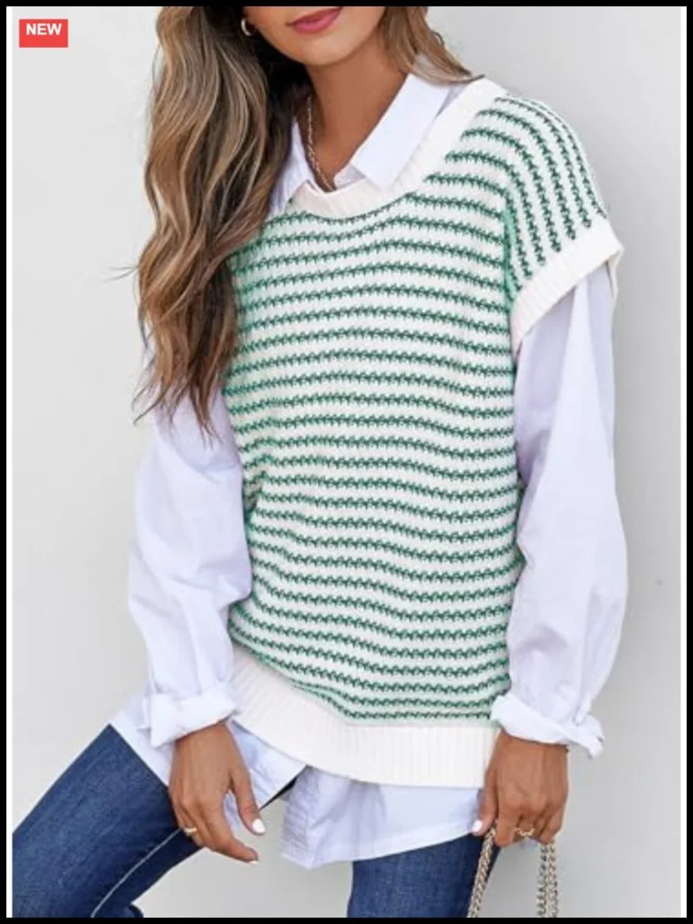 Women's Striped Cap Sleeve Sweater Vest - Relaxed Fit Knit Top